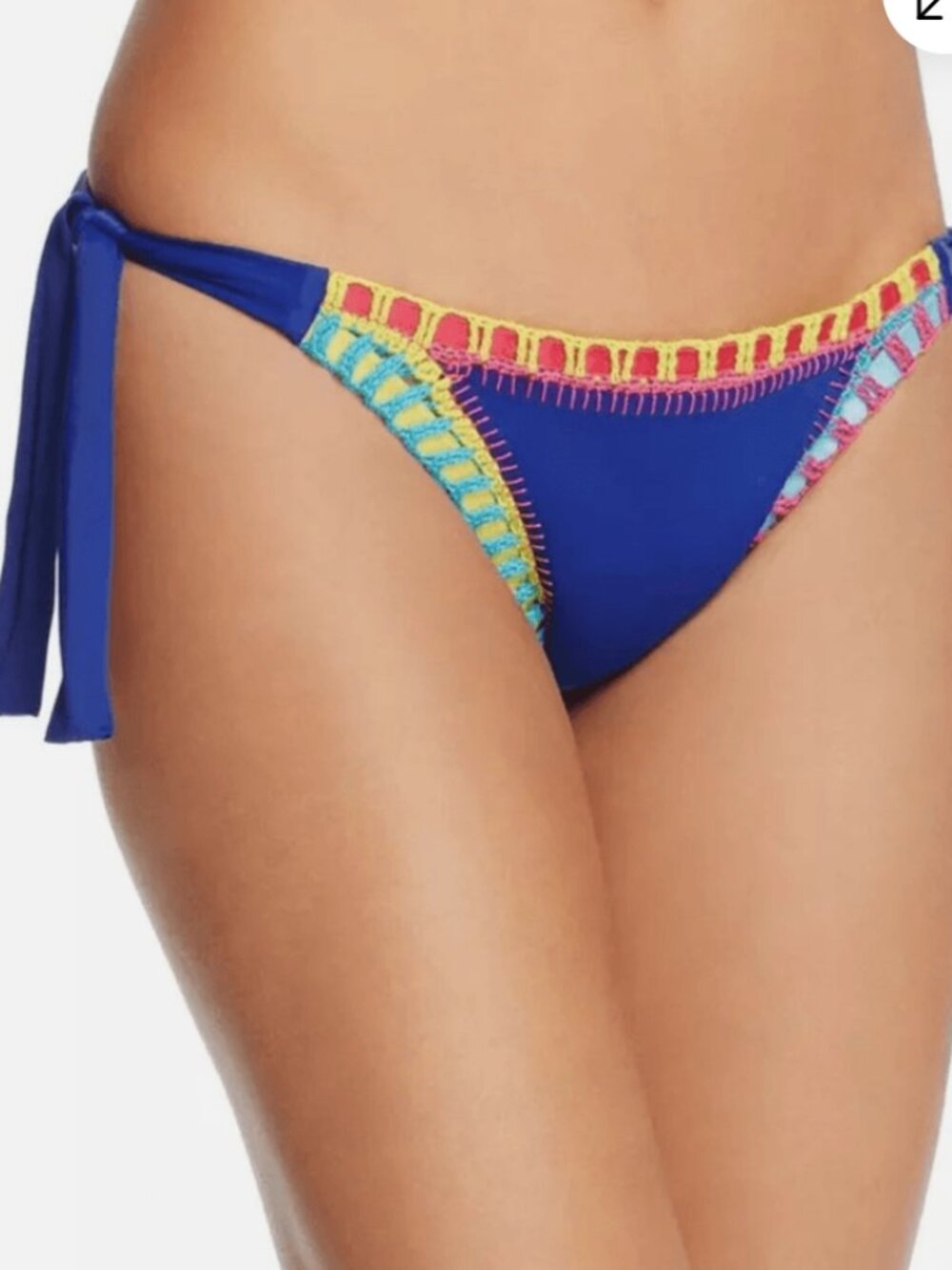 Platinum Swimwear rainbow side tie blue bikini bottom large